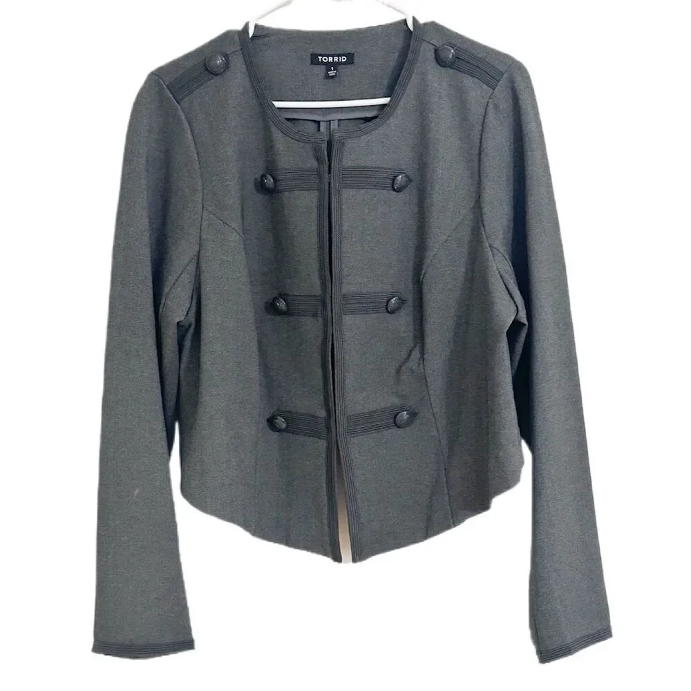 Torrid Womens Blazer 1X Gray Military Style Jacket Cropped Casual  Fall - Picture 2 of 10